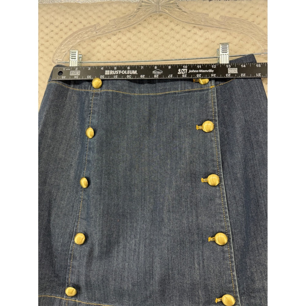 Michael Kors Denim Mini Skirt Women 8 Indigo Gold Button Sailor Double Breast - Picture 3 of 8
